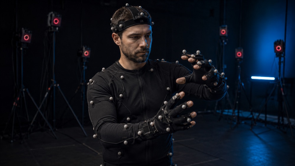 Performer in a marker-based motion-capture suit